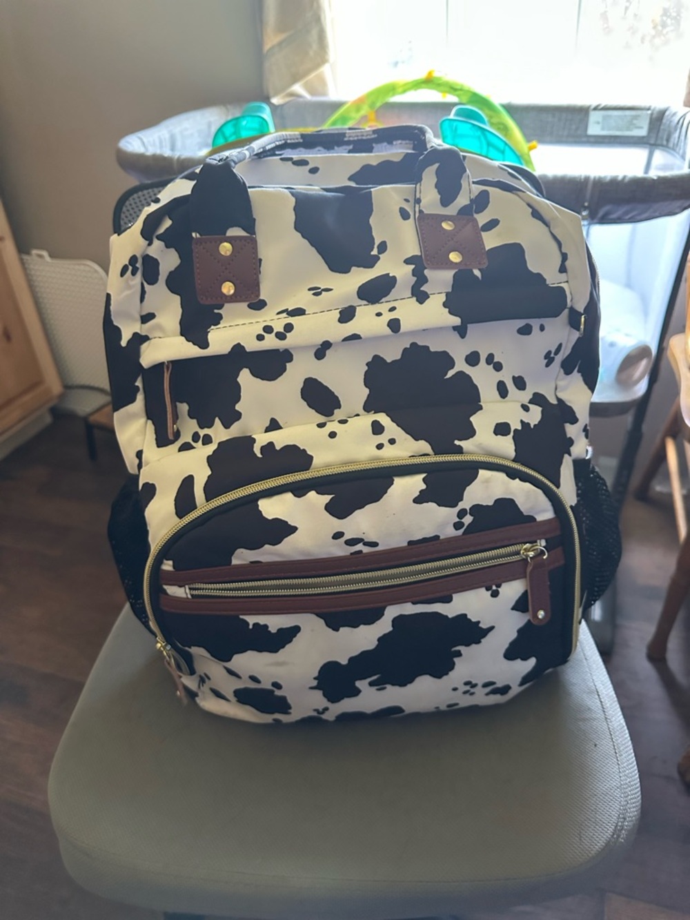 Cow Print Canvas Backpack in Black and White
